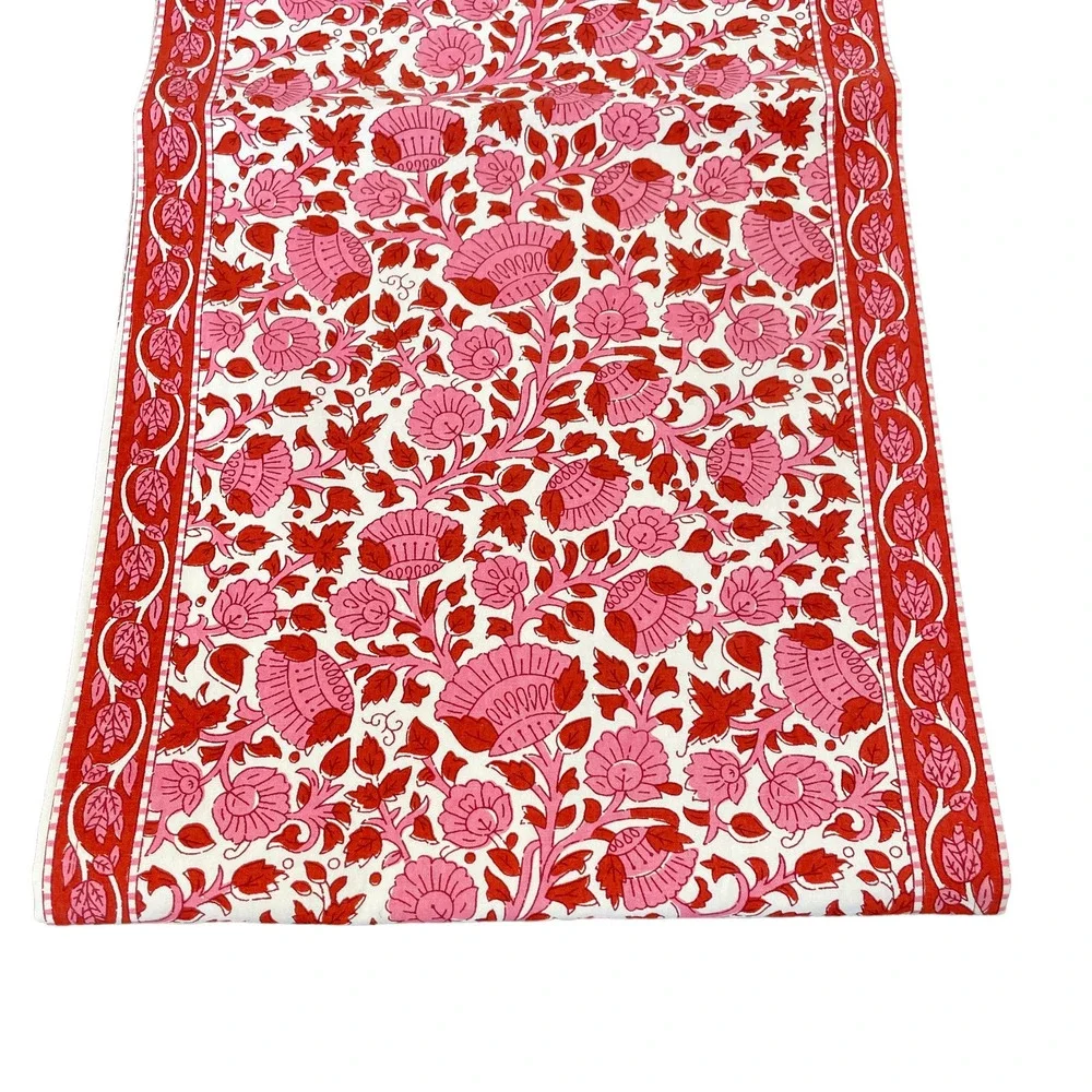 TIRAMISU Spring Pink Red Floral 100% Premium Cotton Table Runner 14